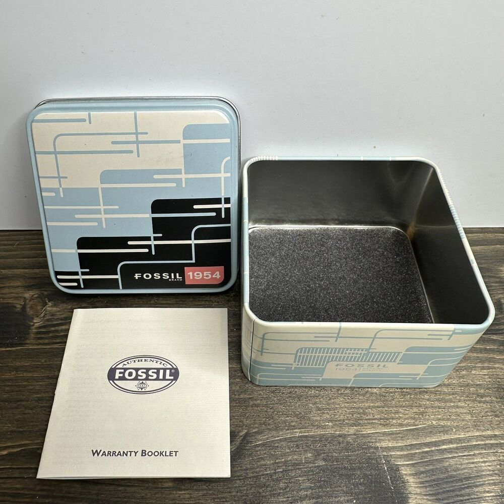 EMPTY Fossil Metal Watch Tin Box 2008 Storage Display Collectible Graphic Design